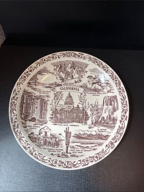 Vintage Vernon Kilns Brown Souvenir California Plate 10 3/8”
